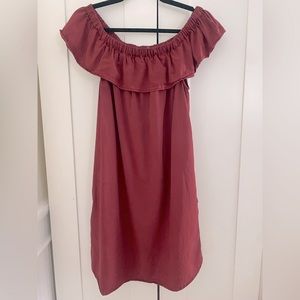 Velvet Heart Size M Burgundy Off Shoulder Mini Dress  with Pockets, 100% Tencel